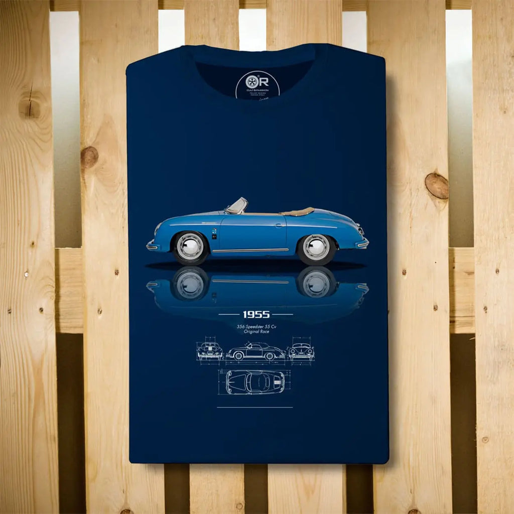 Original Race T-Shirt Porsche 356 Speedster 55 Bleu | Cars and Me
