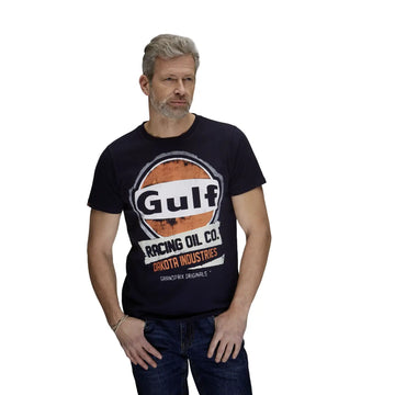 Gulf T-Shirt Manches Courtes Oil Racing Bleu Marine | Cars and Me